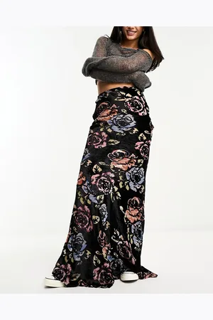 ASOS Gonna lunga in velluto dévoré con stampa vivace a fiori