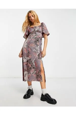 VIOLET ROMANCE Vestito midi in raso con stampa patchwork