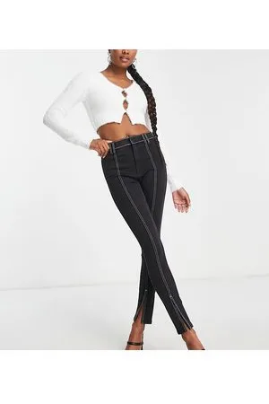 Miss Selfridge Petite - Jeans skinny neri con spacco sul fondo e cuciture a contrasto