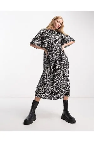 VILA Vestito midi monocromatico animalier con maniche con volant