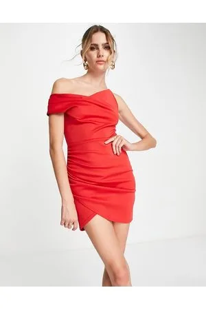 ASOS Vestito corto rosso con gonna avvolgente e scollo asimmetrico