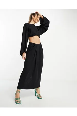 ASOS Gonna lunga nera a colonna in lino drappeggiato