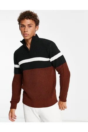 Le Breve Maglione e marrone color block a coste con zip corta