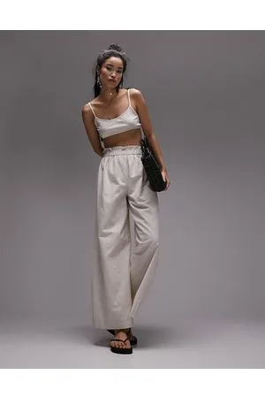 Topshop Canottiera e pantaloni da mare effetto lino color pietra