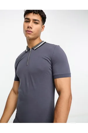 New Look Polo scuro con colletto jacquard