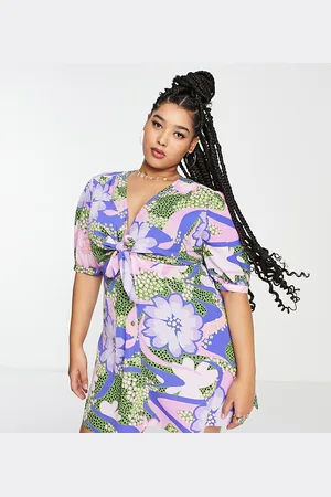 ASOS ASOS DESIGN Curve - Vestito corto con bottoni allacciato sul davanti con stampa grande a fiori