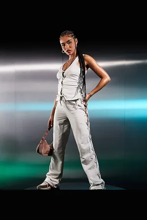 AsYou Joggers dritti color crema con lacci in coordinato