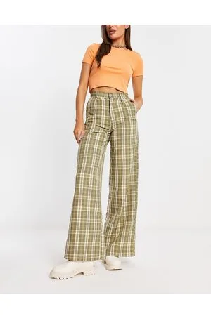 Daisy Street Pantaloni a fondo ampio verde vintage a quadri