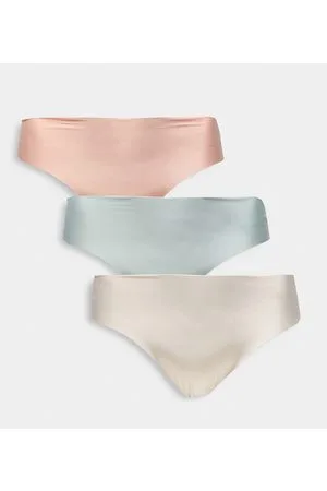 ASOS ASOS DESIGN Curve - Confezione da 3 perizomi invisibili con dettagli in pizzo lilla, blu e color germoglio