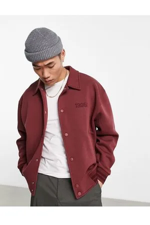 ASOS Giacca in jersey oversize stile college bordeaux con ricamo bouclé sul retro