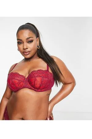Ann Summers Curve - Reggiseno a balconcino seducente in pizzo e bordeaux con dettagli in filato metallizzato