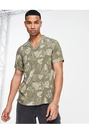 New Look Camicia kaki con rever e stampa tropicale
