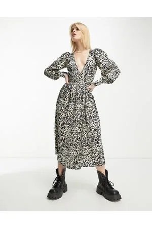 VIOLET ROMANCE Vestito midi avvolgente in raso con stampa leopardata