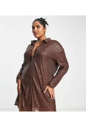 Lola May Lola May Plus - Vestito camicia corto con paillettes cioccolato