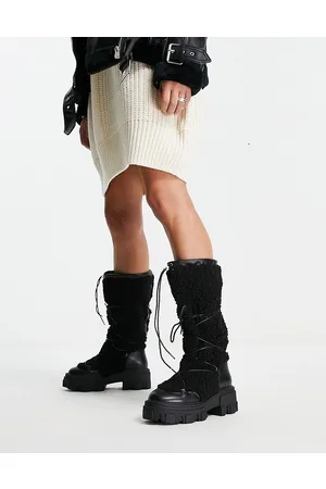 ASOS Casper - Stivali invernali con suola spessa neri in pile borg