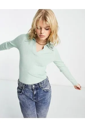& OTHER STORIES Polo in maglia color menta a coste con gemme sul colletto