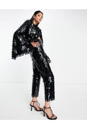 ASOS Shard - Pantaloni da abito alla caviglia neri con paillettes