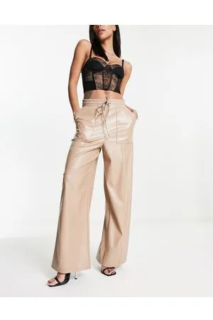 ASOS Joggers a fondo ampio in similpelle PU color pietra