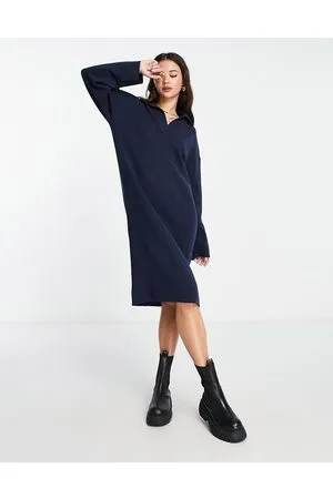 Monki Vestito midi in maglia con colletto stile polo