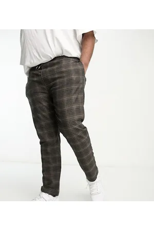 Gianni Feraud Plus - Pantaloni eleganti slim con coulisse in vita marroni a quadri