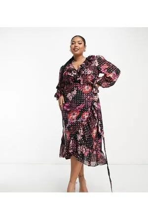 Simply Be Vestito midi avvolgente con volant a fiori
