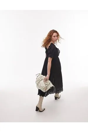 Topshop Vestito midi in pizzo con scollo squadrato a cuore