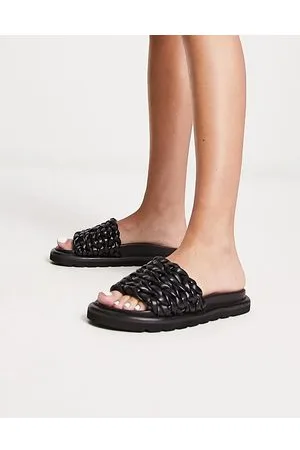 ASOS Fiction - Sandali bassi neri con tomaia intrecciata