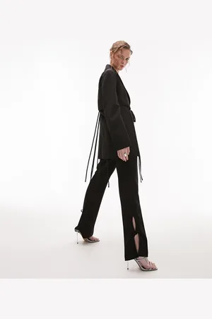 Topshop Pantaloni a zampa neri con laccetti e cut-out in coordinato
