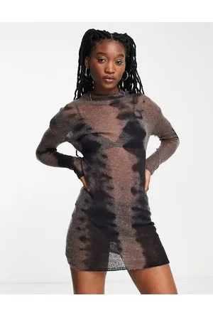 Weekday Tini - Vestito corto in maglia marrone sfumata