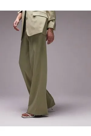 Topshop Pantaloni dritti extra larghi color salvia primaverile con tasca sul retro in coordinato