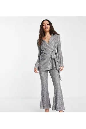 ASOS ASOS DESIGN Petite - Pantaloni a zampa in jersey canna di fucile con paillettes