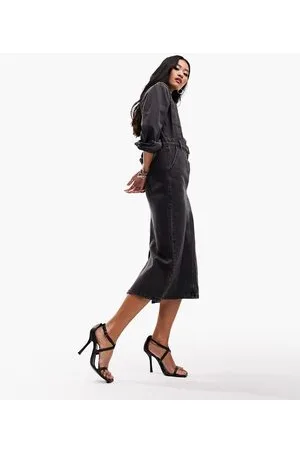 ASOS Denim - Vestito di jeans midi nero slavato