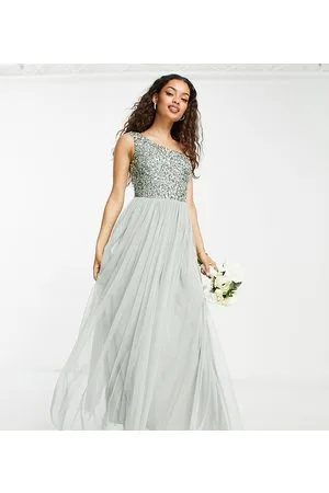 Maya Vestito lungo da damigella monospalla salvia con paillettes