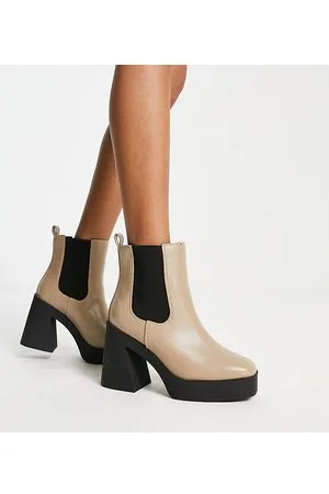 Simply Be Extra Wide Fit - Stivaletti a pianta extra larga con plateau e tacco color talpa