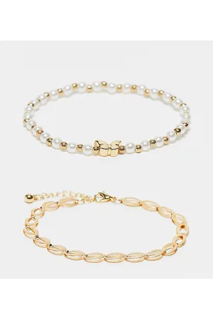 DesignB London DesignB Curve - Confezione di 2 bracciali dorati a catenina e con perle