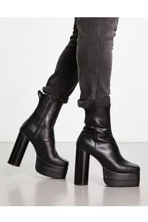 ASOS Stivaletti Chelsea neri con tacco e plateau in pelle sintetica