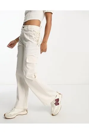 ASOS Pantaloni slim cargo con laccetti beige in coordinato