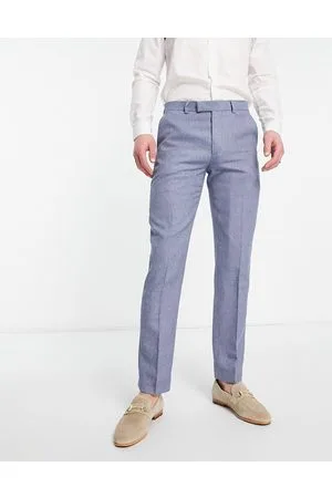 Harry Brown Wedding - Pantaloni da abito da matrimonio in misto lino azzurro