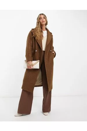 Helene Berman Cappotto doppiopetto in bouclé marrone sporco