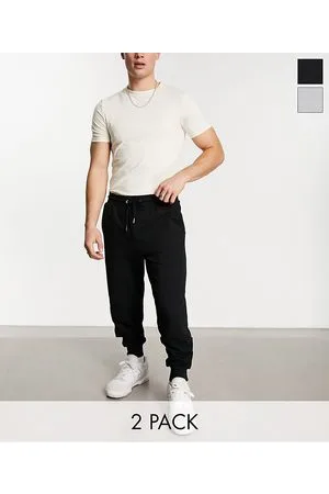 ASOS Confezione multipack da 2 paia di joggers affusolati neri e grigio mélange