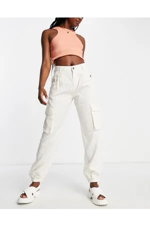 Miss Selfridge Pantaloni cargo larghi color pietra con fondo elasticizzato