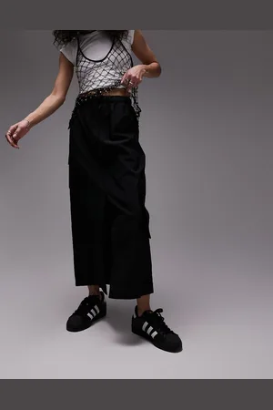 Topshop Gonna midi in nylon nero con tasche e vita elasticizzata