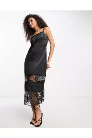 River Island Vestito sottoveste nero con dettaglio in pizzo