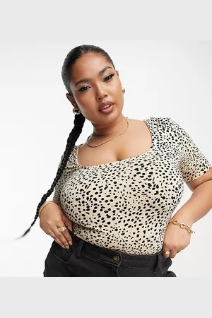 ASOS ASOS DESIGN Curve - Body T-shirt skinny con stampa leopardata micro