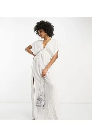 ASOS ASOS DESIGN Tall - Vestito da mare lungo con maniche con volant e coulisse allacciata in vita