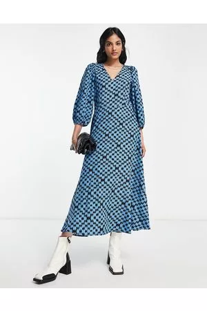 VILA Vestito midi grunge con scollo a V a quadri