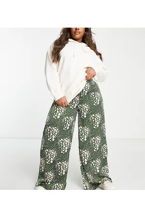 Glamorous Donna Leggings & Treggings - Pantaloni a fondo ampio a vita alta verdi con stampa leopardata blu