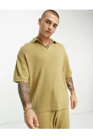 ASOS T-shirt oversize leggera color pietra a coste con intaglio sul collo in coordinato