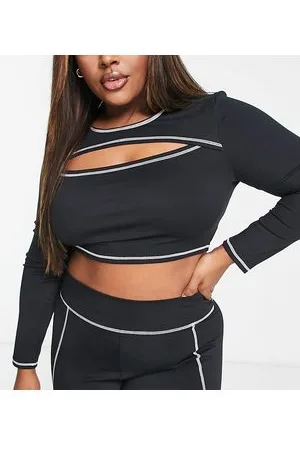 South Beach Plus - Top a maniche lunghe con cuciture overlock e cut-out