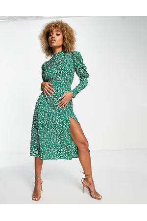Ax Paris Vestito midi con maniche arricciate animalier